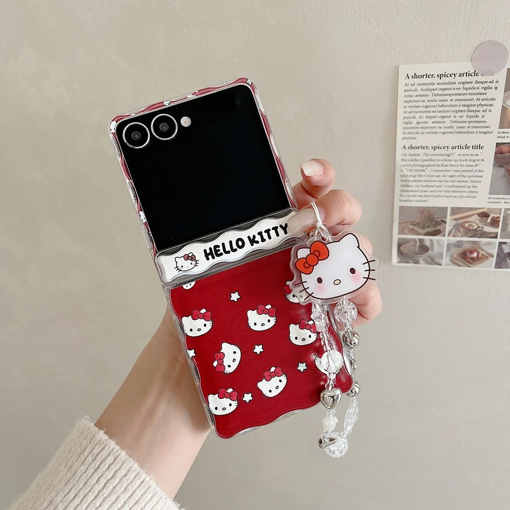 Cute Cartoon Sanrio Hello Kitty Phone Case For Samsung Galaxy Z Flip 7 Case Wavy edge Hard TPU Cover With Lanyard view 2