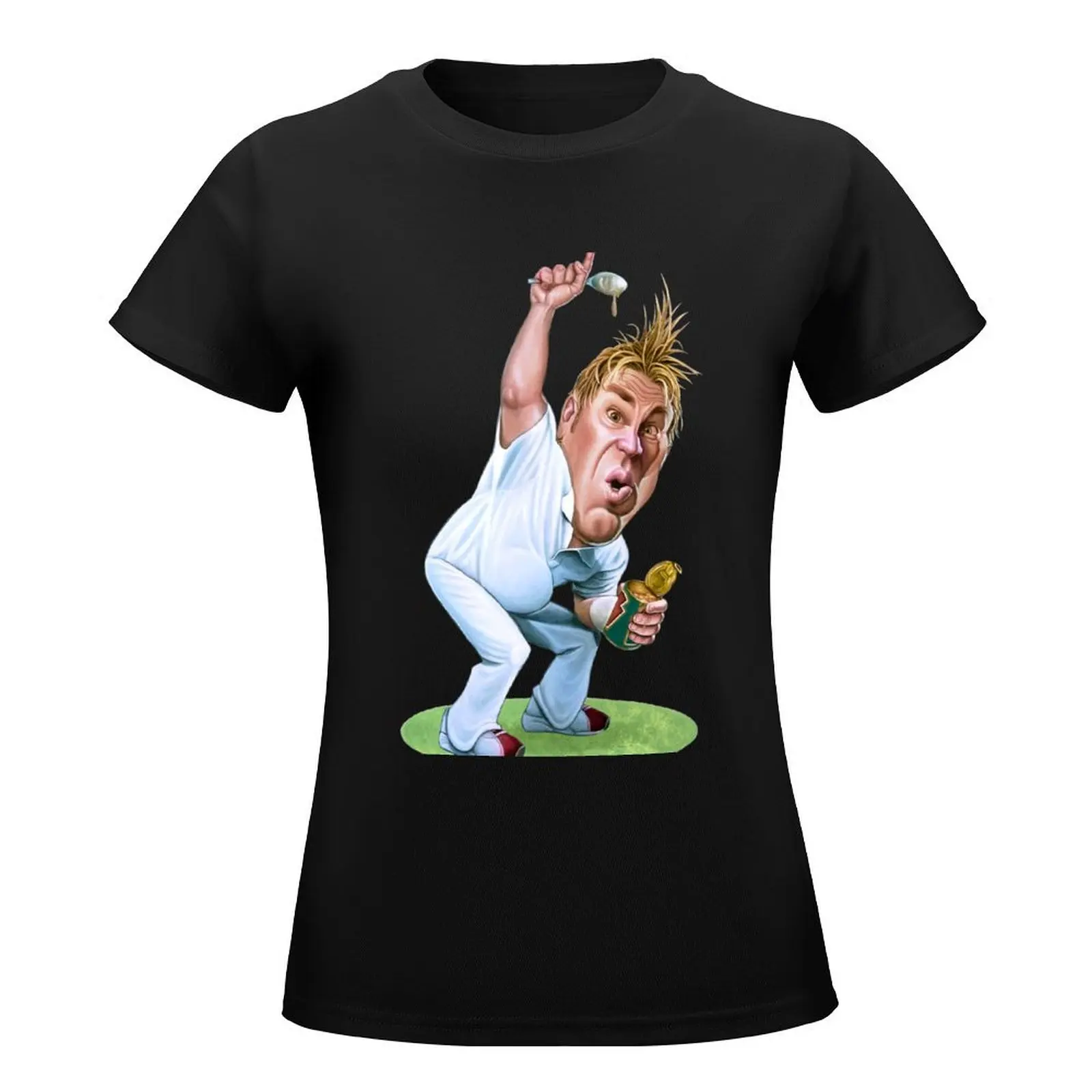 Shane Warne Will he bowl with the wind? Caricature T-Shirt plus size tops Short sleeve tee summer blouses woman 2024