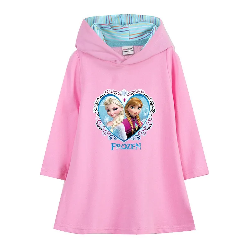 2025 New Kids Clothes Quality Cotton Disney Girls Dress Frozen Elsa Anna Autumn Bluey Clothing for Children Long Sleeve Hooded