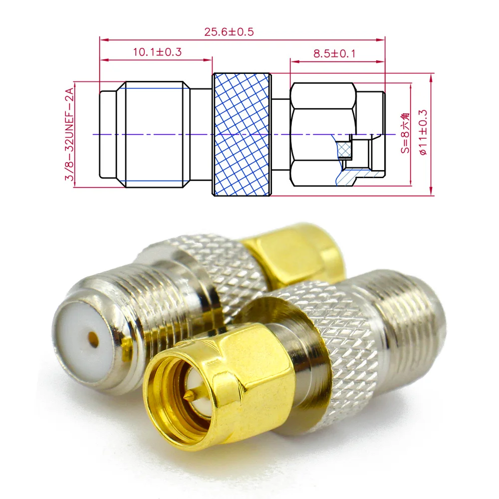 SMA Male Female to F Type Connector RF Coax Adapter Brass Gold Plated Straight Converter For TV Antenna
