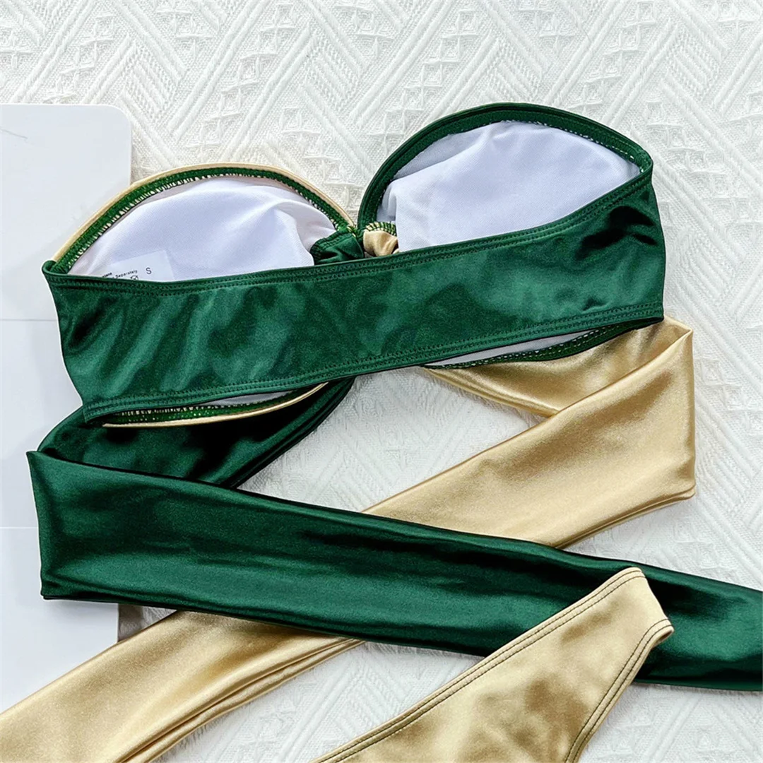 Neuer sexy, trägerloser Bandeau-Bikini mit Splicing-Design, Damen-Badeanzug, zweiteiliger Bikini-Set, Badebekleidung, Badeanzug, Schwimmanzug V3859 – Detail 18