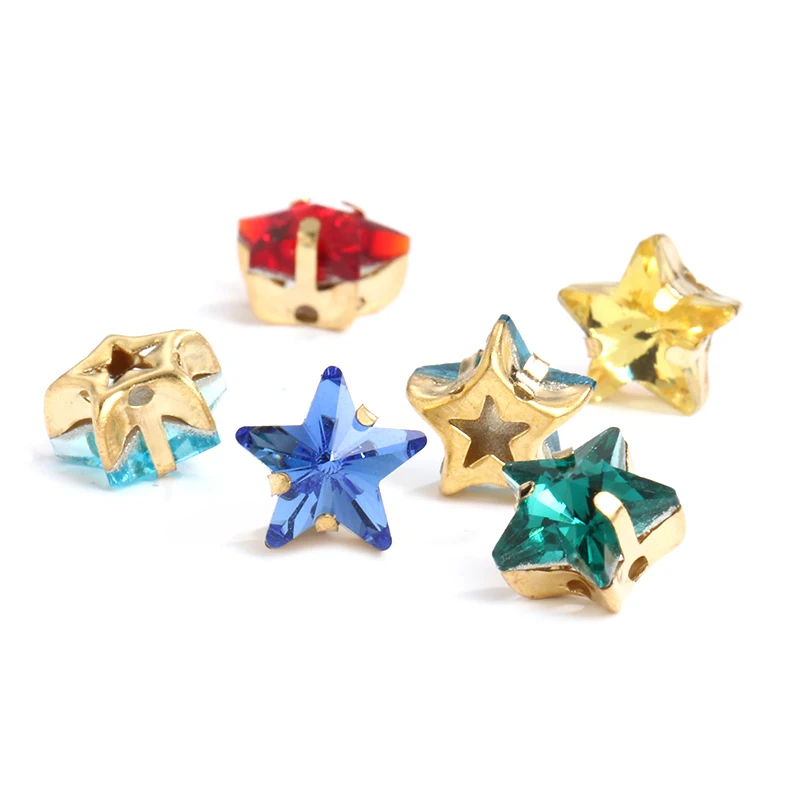 10pcs cristalli Star Nails Art Charms colla su Strass perline ricamo Base in metallo Strass decorazione in tessuto per cucire vestiti