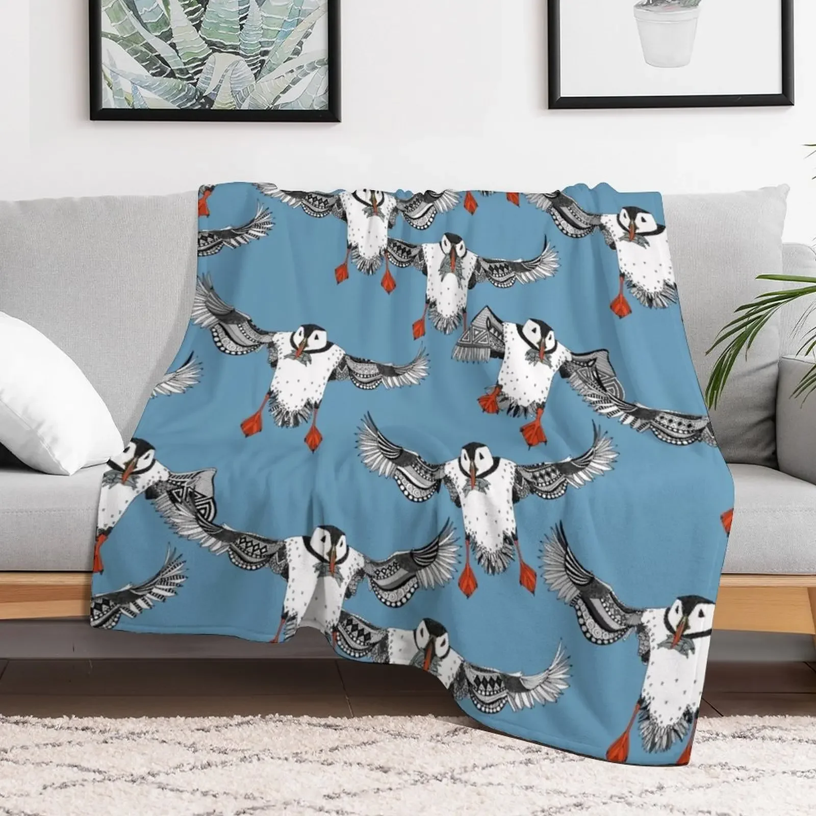 Atlantic Puffins blue Throw Blanket Bed Fashionable christmas decoration for babies Hair Blankets