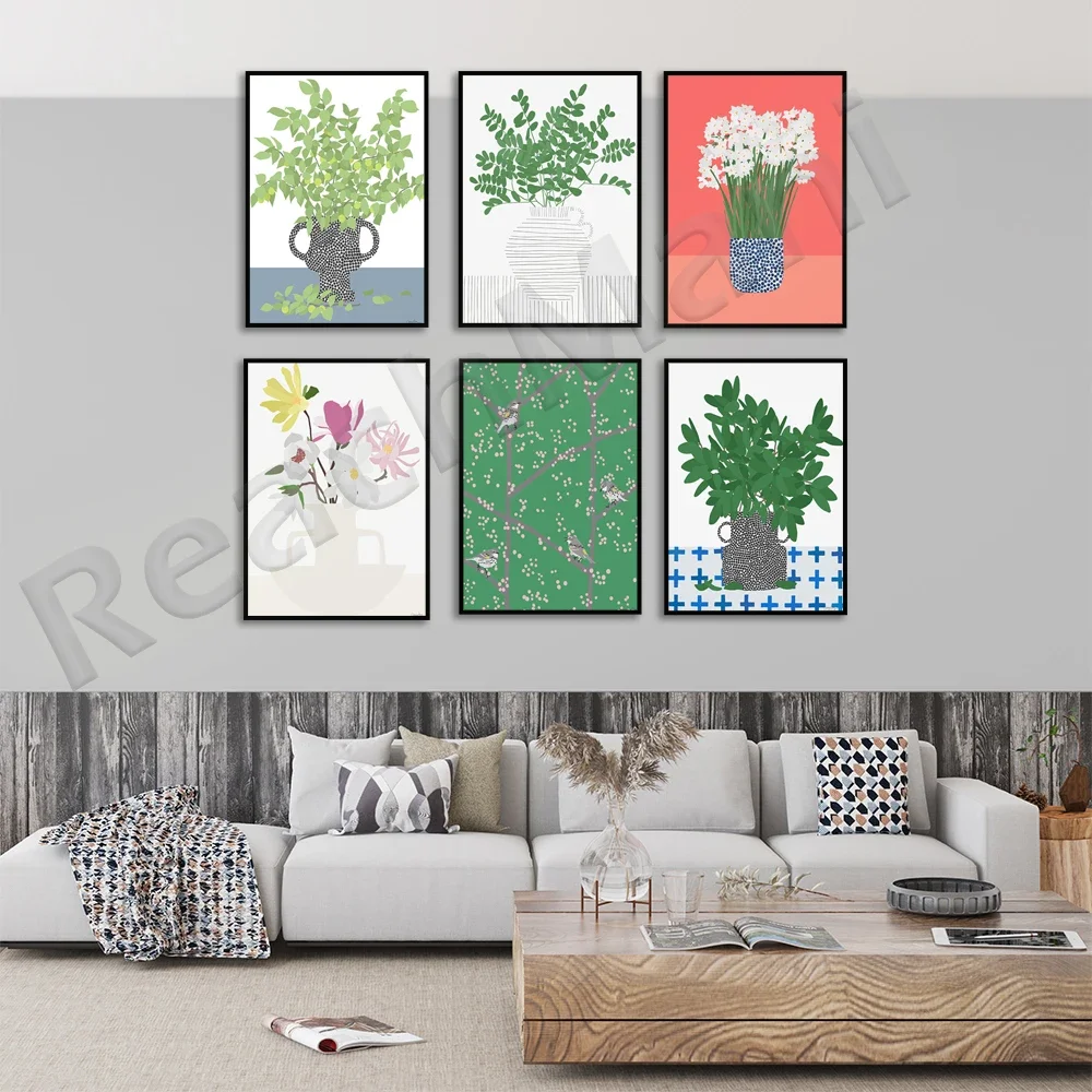 Magnolia flower fruit branch plum branch cosmos cornflower flower still life bird warbler beautiful poster