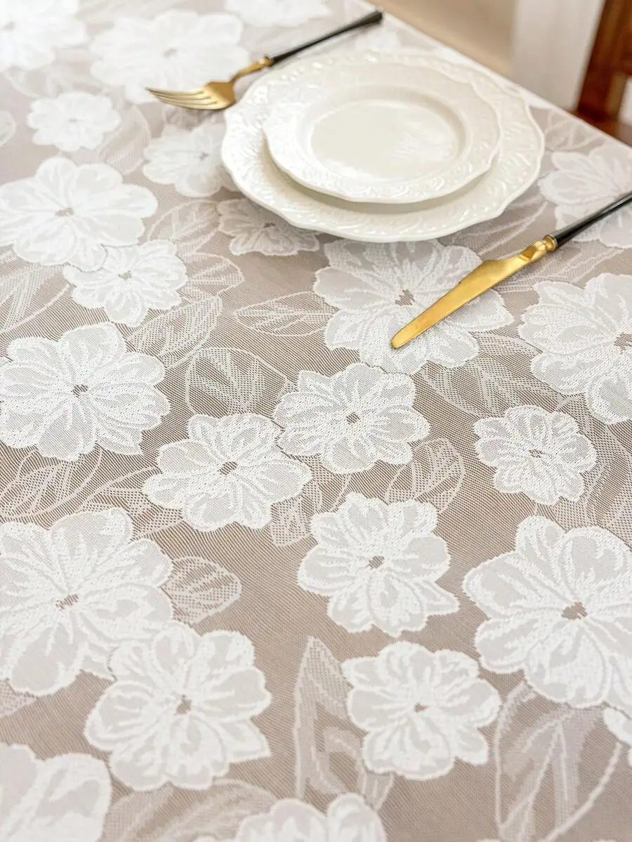 

1pc White Lace Tablecloth, Romantic Style, Suitable For Holidays, Parties, Banquets, Restaurants, Weddings, Home Dining Table De
