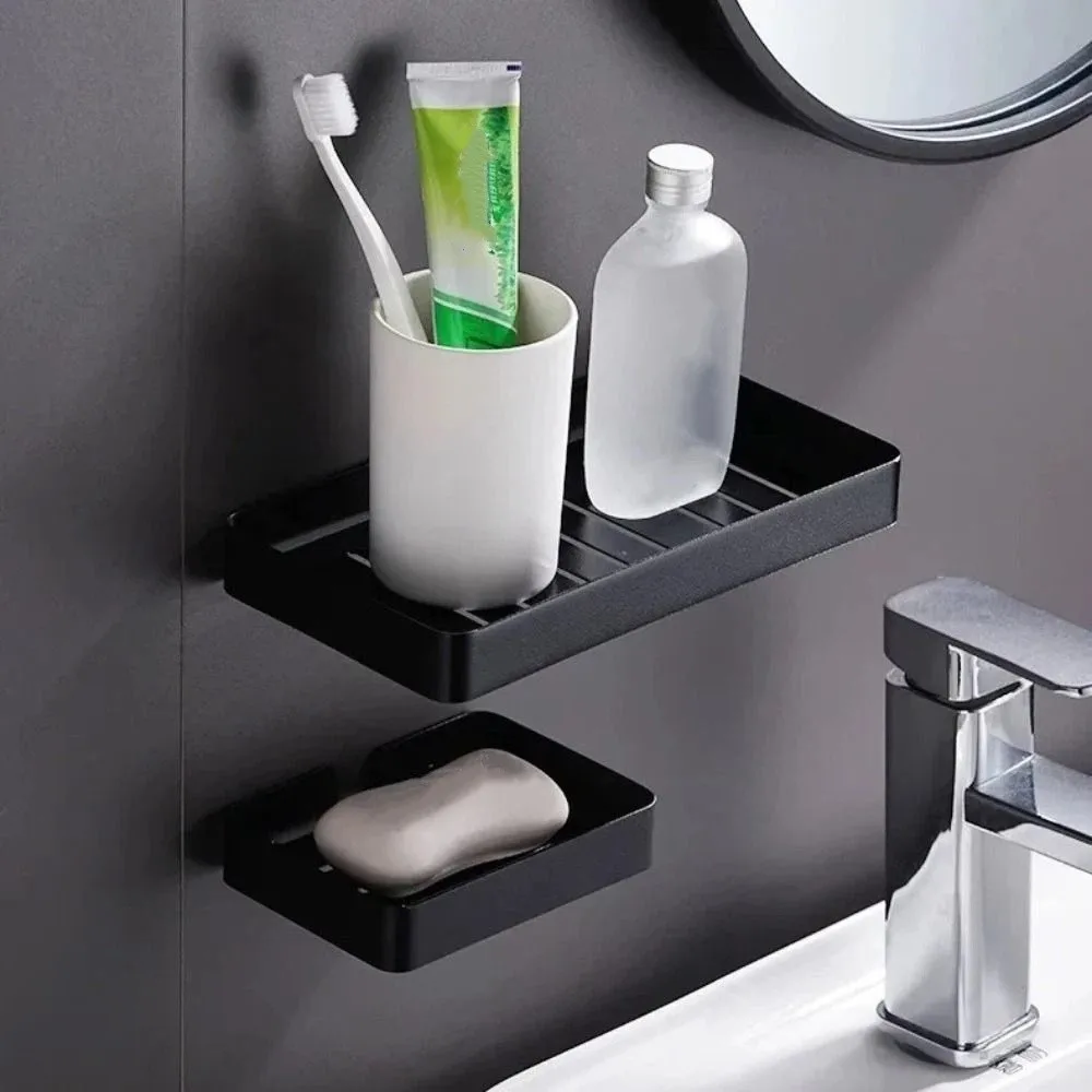 304 Stainless Steel Stainless Steel Soap Holder White Black Colors Hollow Mesh Design Wall Mounted Soap Rack Sturdy Structure