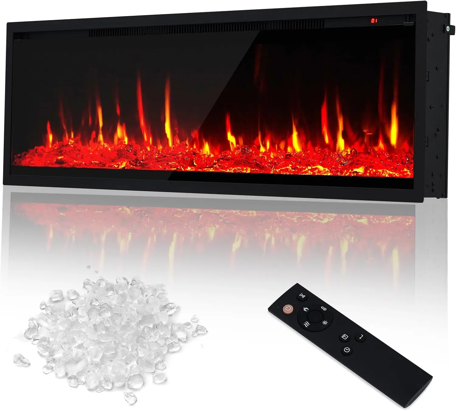 TWISTER.CK 60-Inch Recessed / Wall-Mounted Electric Fireplace with Log & Crystal Inserts – Customizable Flame Color, Speed & Brightness, Dual 750/1500W Heater, Remote Control & Touch Panel, Built-in Timer, Quiet Operation