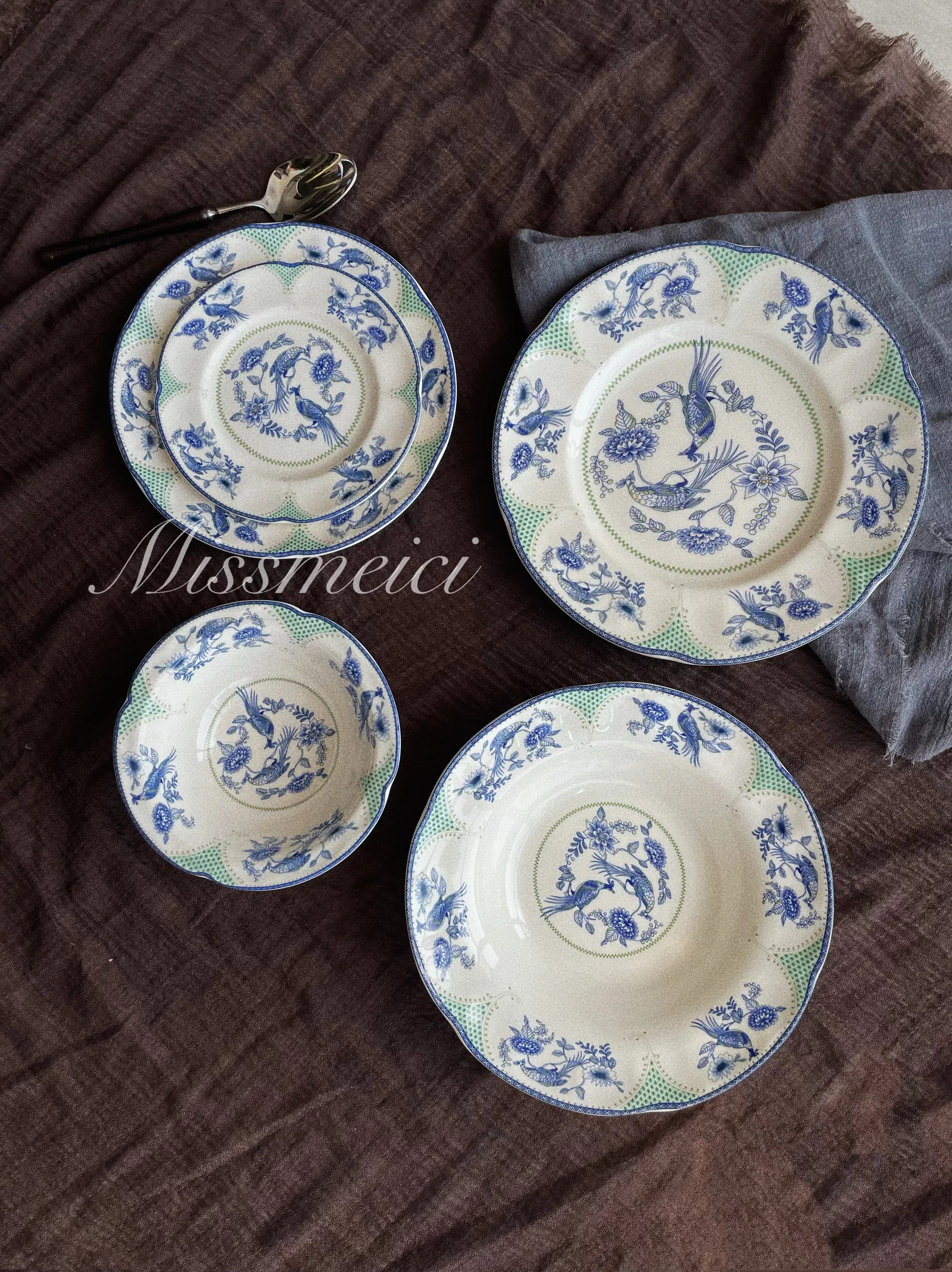 

Классическая обеденная тарелка в древнем стиле, романтическая ретро зеленая цветочная граница, домашняя керамическая обеденная тарелка, десертная тарелка, миска для посуды