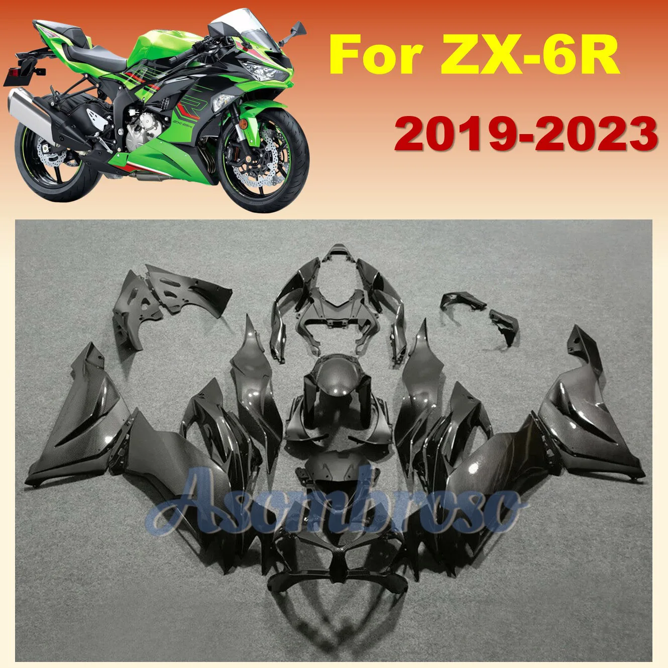 

Высококачественный комплект обтекателей из черного углеродного волокна для Ninja ZX6R 2019 2020 2021 2022 2023 ZX 6R 19-23 ZX-6R Обтекатели спортивного велосипеда