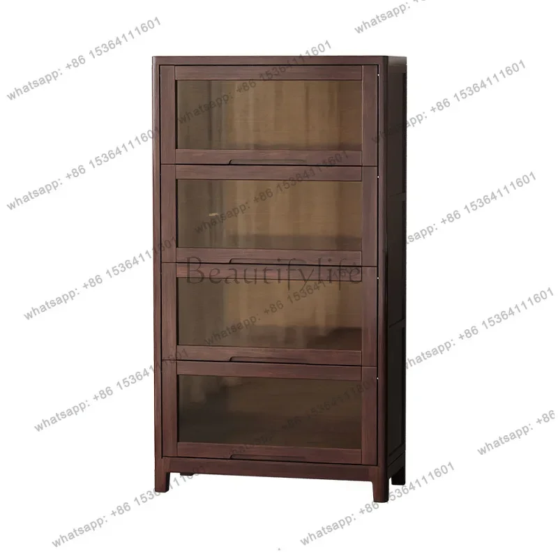 12New Chinese style four-layer brown solid wood cabinet home study tea room tea cabinet simple and retro