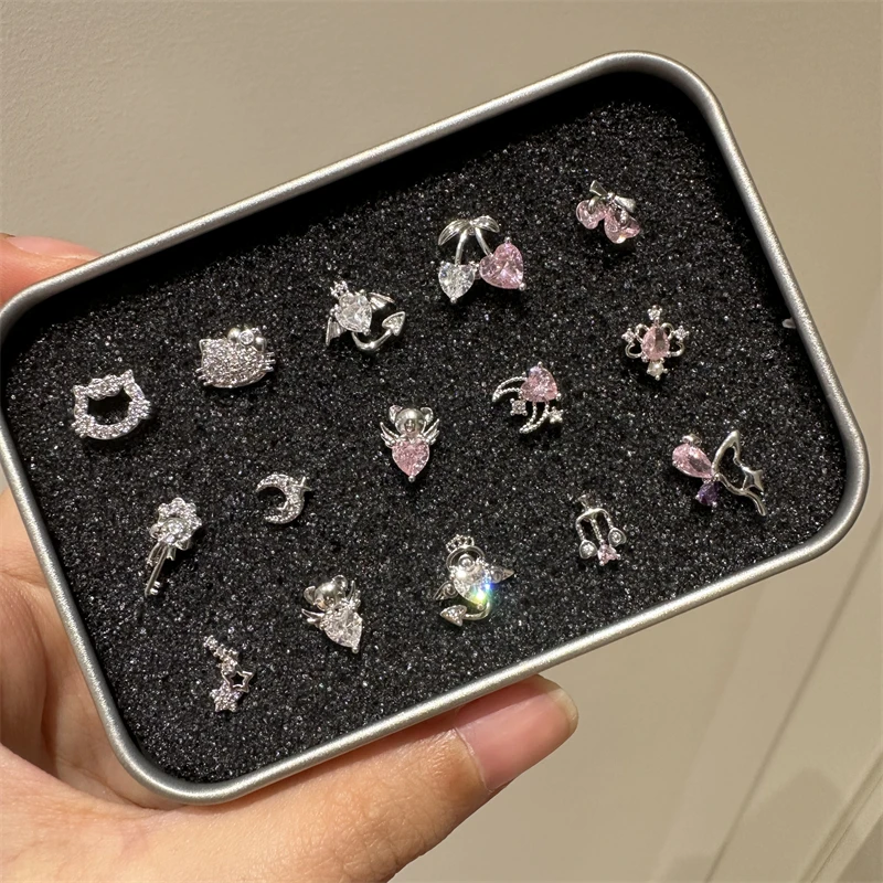 

1 PCS Shiny Pink Zircon 316L Stainless Steel Ear Bone Nail New Fashion Delicate Earrings for Women Y2K Piercing Jewelry Gifts