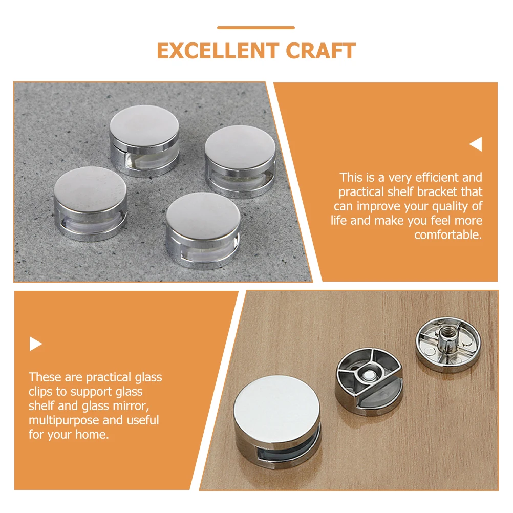 4 個のブラケット ミラーホルダー取り付けクリップ ガラスサポートフック シェルフクランプ シルバーマウント