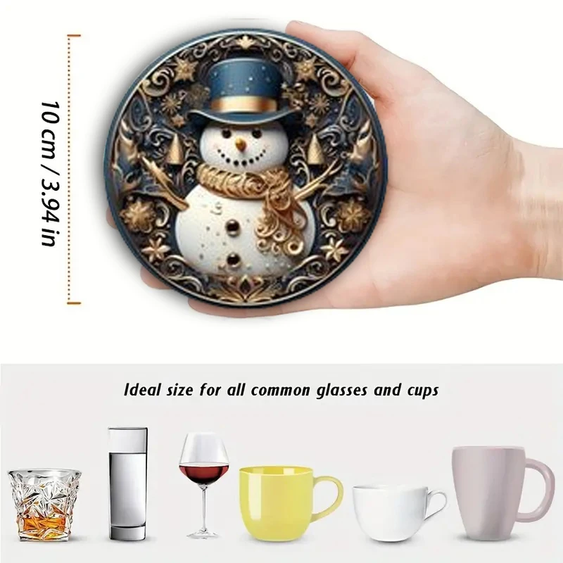 クリスマスをテーマにした木製プリントコースター6枚セットは、レストランやクリスマスギフトに適しています。