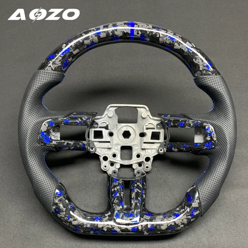 Customized 2015, 2016, 2018, 2019, 2022, 2023 automotive parts for Ford Mustang, genuine carbon fiber blue forged steering wheel