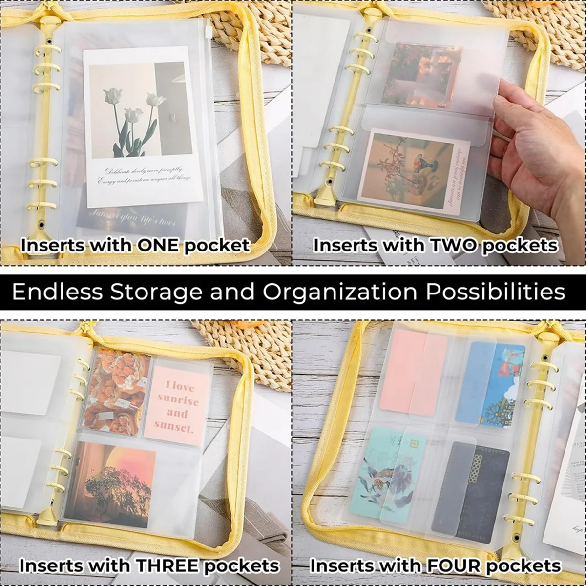 مجموعة جيب ABGV A5، 12 قطعة 6 فتحات غلاف مقاوم للماء من مادة PVC فضفاضة على شكل أوراق شجر شفافة وحقيبة مستندات بسحاب