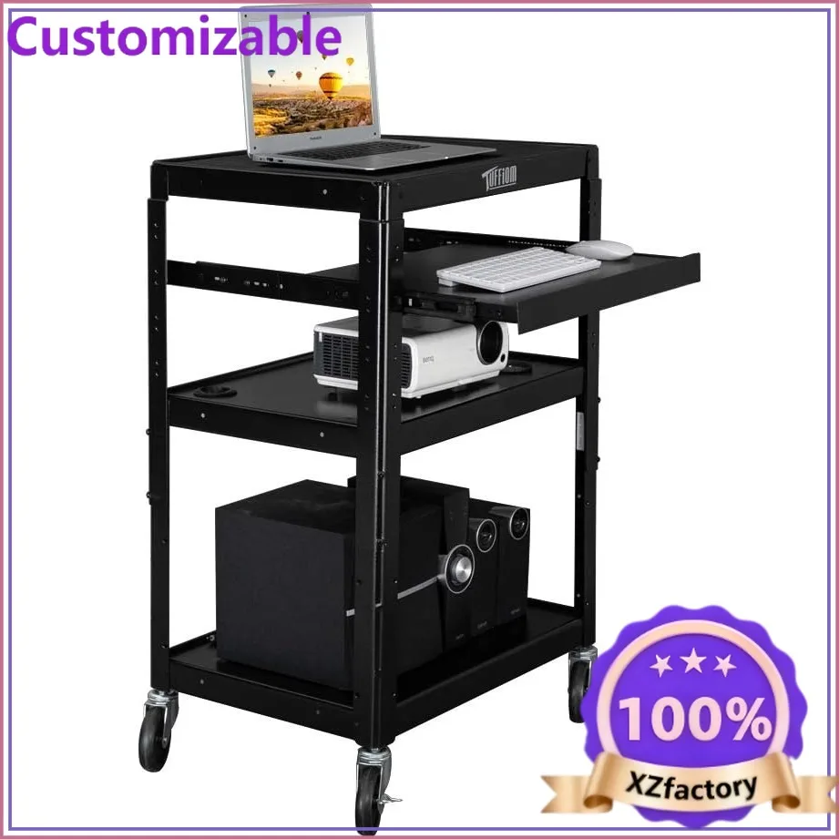 Factory Direct 2026 Mobile Presentation Cart with Adjustable Height, Pull Out Keyboard Tray, Lockable Wheels for Classroom