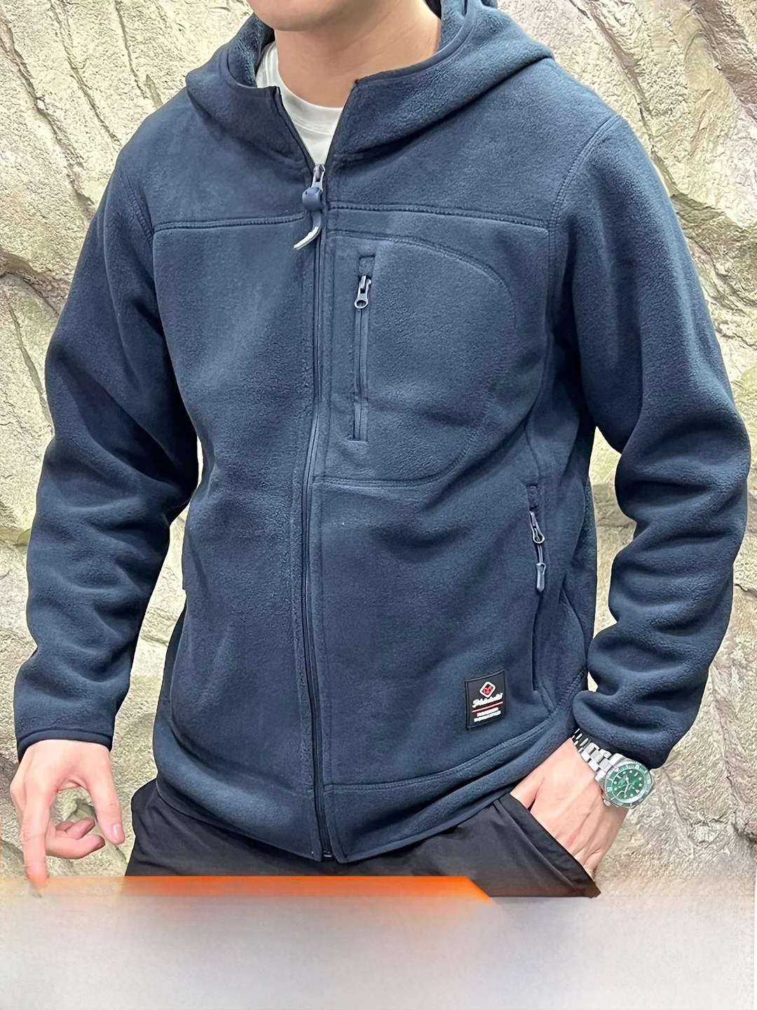 Double-Sided Fleece Hooded Jacket 620g Heat Retention Warmth Locking Autumn Winter Men's Outerwear Thickened Polyester Fiber