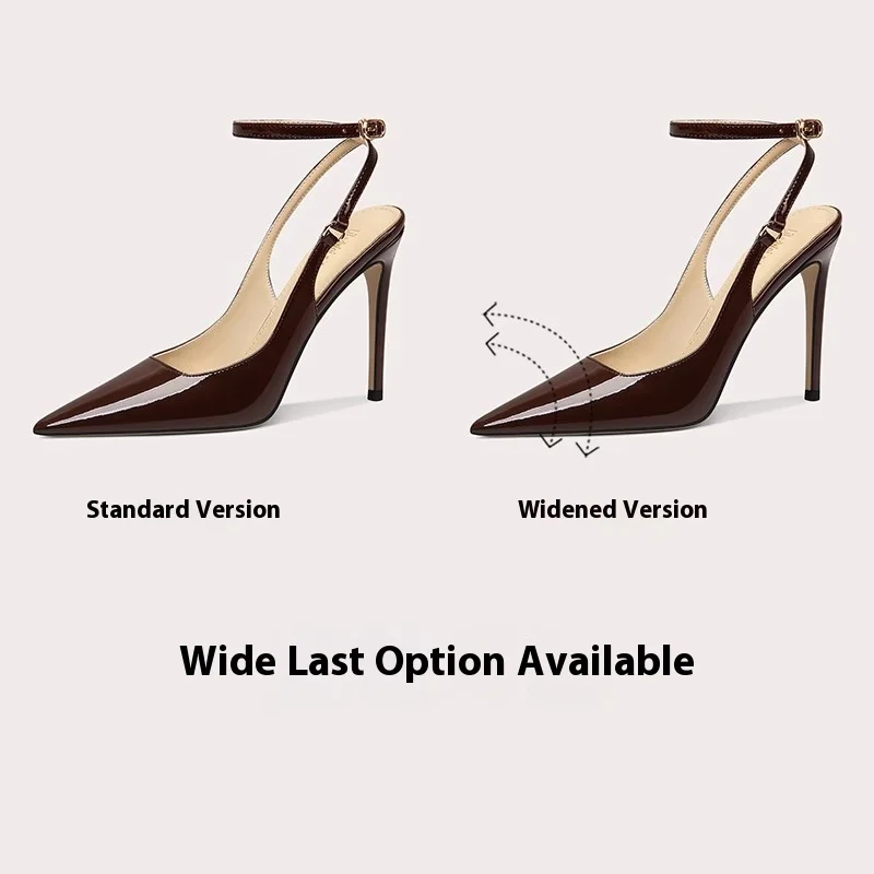 Spring and summer wine red patent leather pointed OL flat sandals thin high-heeled banquet large size small size women's shoes