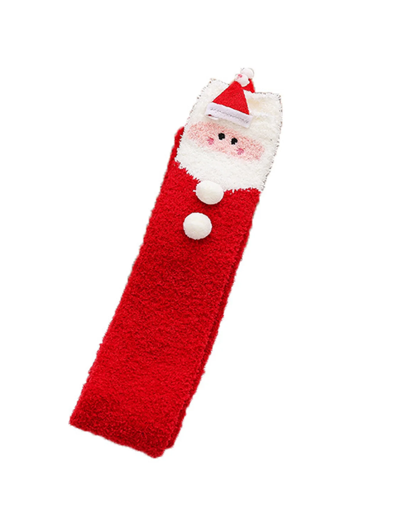 1 pair of Christmas knee length coral velvet warm socks, Santa Claus knee length socks