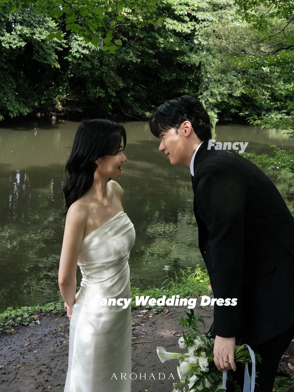 Fancy Simple Korea Wedding Dress Photography Strapless Mermaid Evening Party Dresses Back Corset Customized