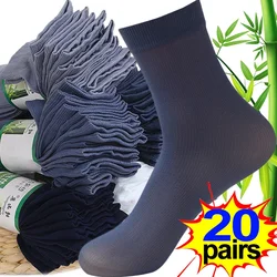 40PCS Summer Men Socks Silk Ultrathin Bamboo Fiber Stripe Long Sock Sports Stockings Antibacterial Business Socks Sox Wholesale