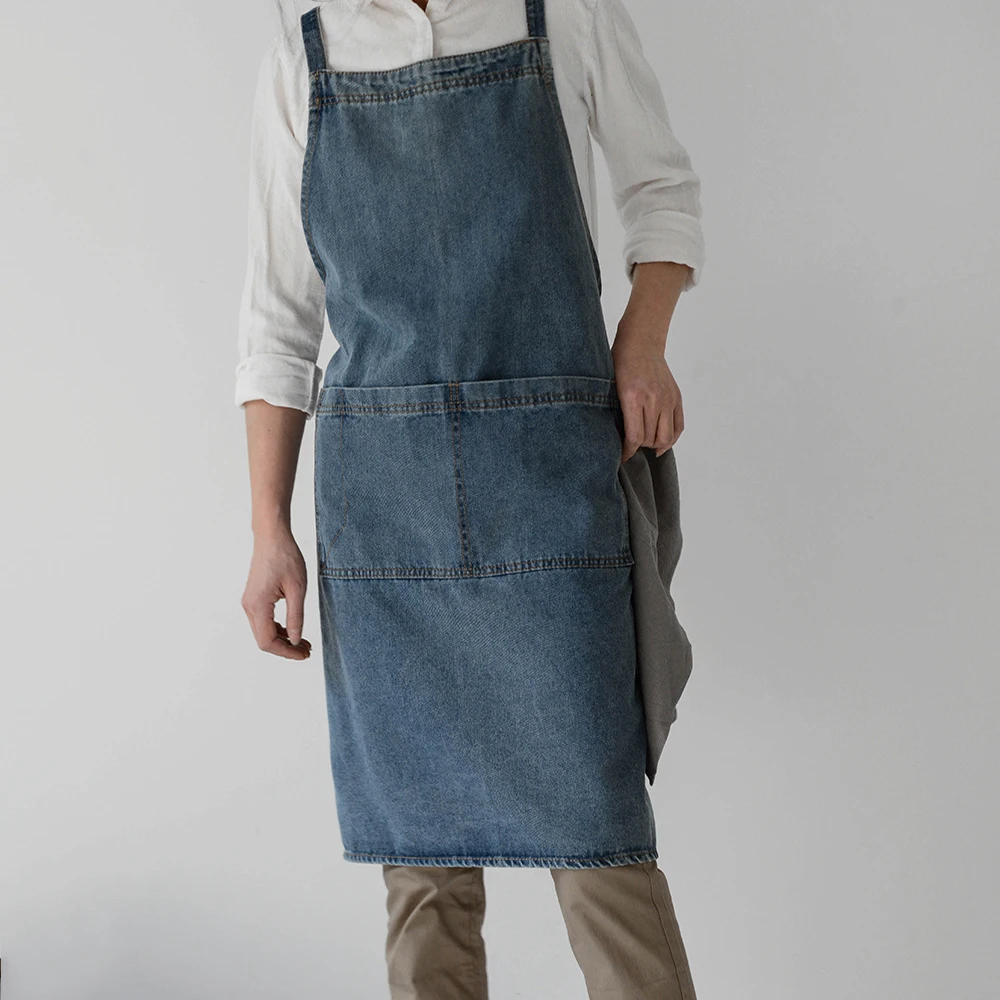 Thick Denim Apron Gardening Flower Shop Coffee Shop Anti Fouling Work Clothes Men and Women Home Cleaning Adjustable Apron