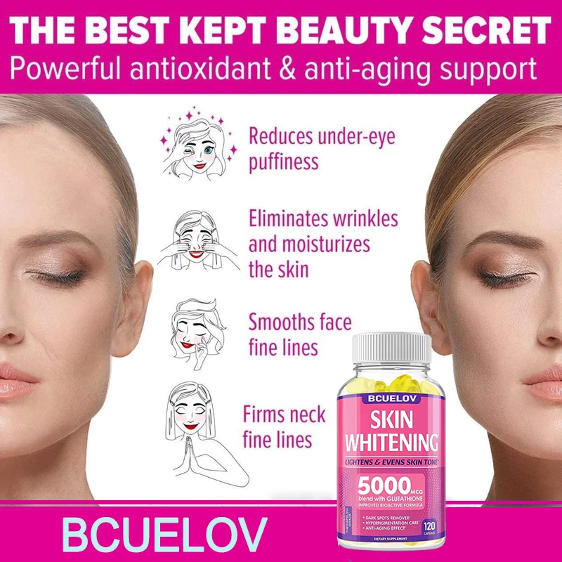 Bcuelov Collagen + Glutathione + Vitamin C Skin and Facial Health - Antioxidants - - 120 Vegetarian Capsules