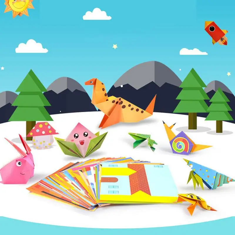 Colorful Animal Folding Papers Preschool Learning Activities Handcraft Arts Colored Paper with Instructional Book for Children