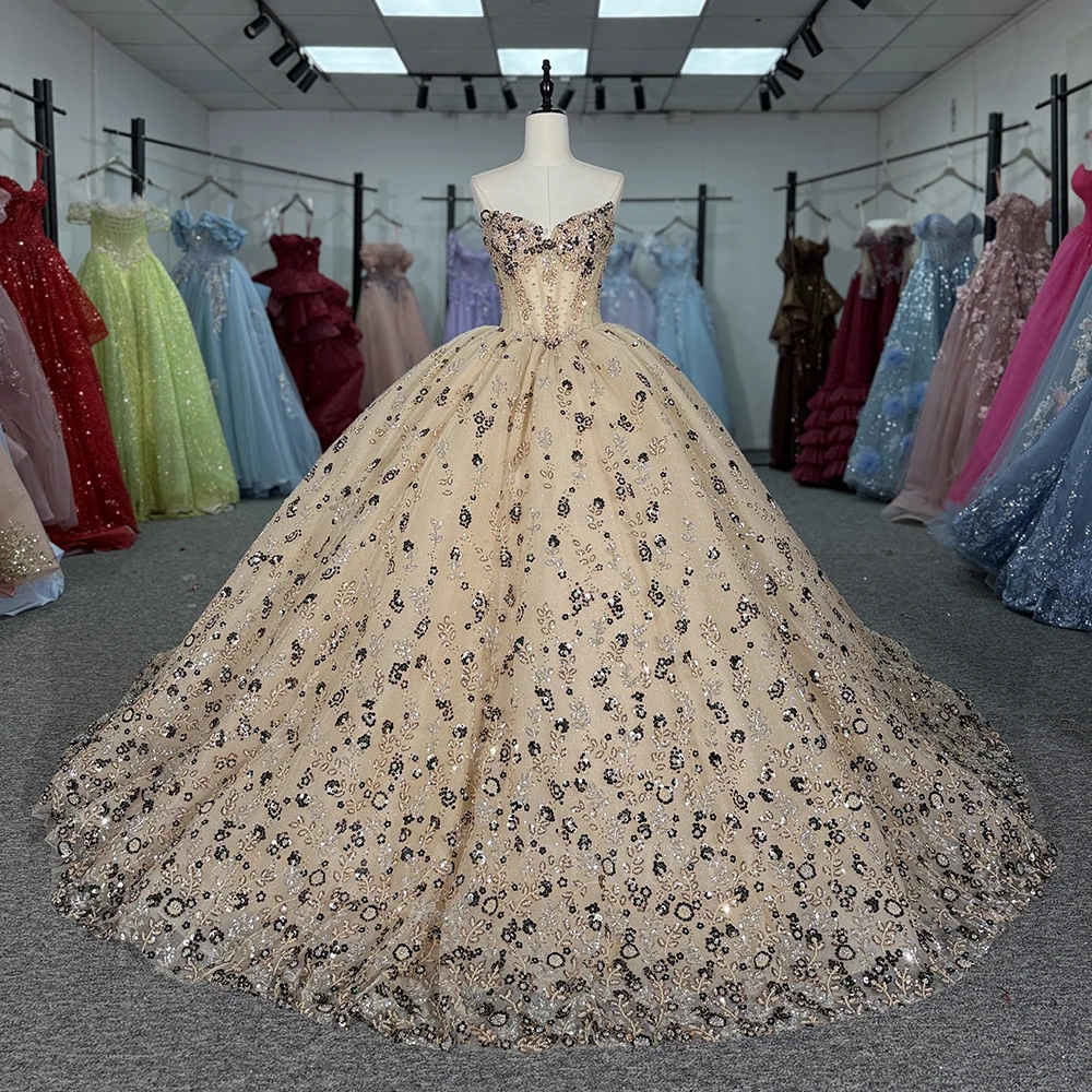 Customized Ball Gown Quinceanera Dresses Sequins Women Prom Evening Party Gown Birthday Princess Graduation vestido quinceañeras