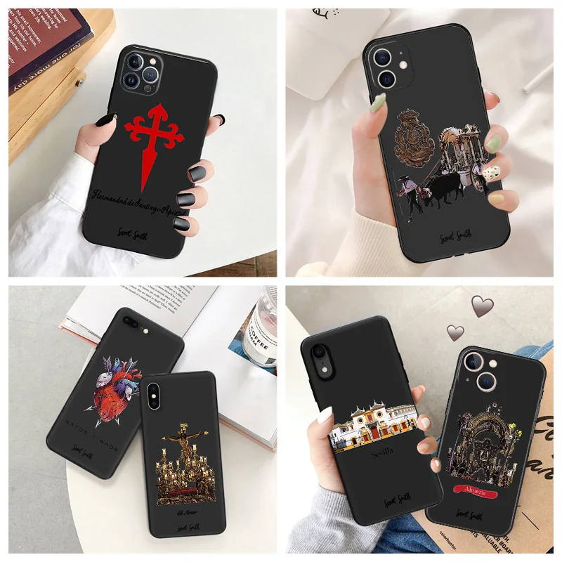 Silicone Black Phone Cases for iphone 16 Pro Max 7 8 14 15 Plus SE XR 11 12 13 Mini 15Pro Virgin Mary Jesus Church Soft Cover