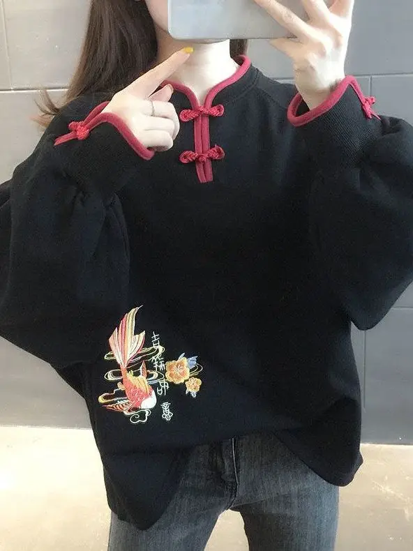 

Утепленная толстовка больших размеров с воротником-стойкой, универсальная свободная верхняя одежда для женщин, осенне-зимняя модная повседневная модель