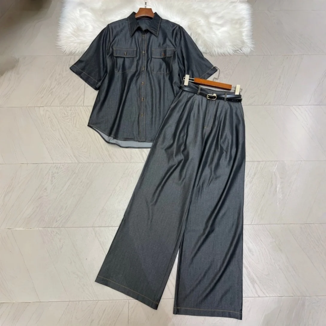 Women Summer New Retro Fashion Denim Two Piece Set