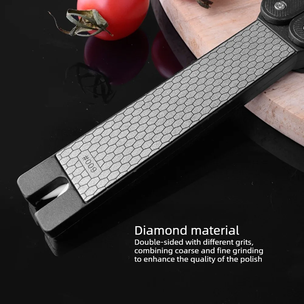 Double Sided 400/600 Grit Diamond Knife Sharpener with Non Slip Handle Portable Foldable Design Outdoor Camping Kitchen Gadgets