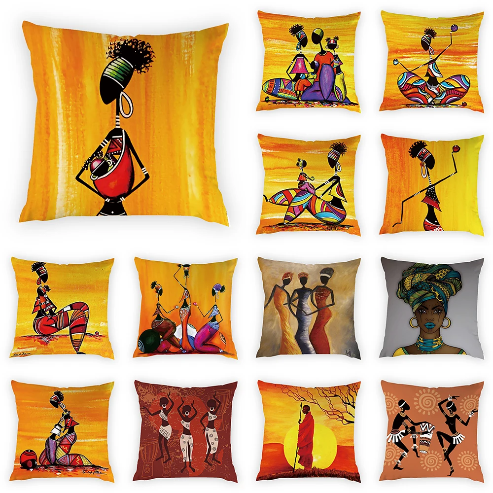 Colorful Dance African Girl Print Pattern Cushion Cover Home Living Room Sofa Decorative Pillow   45*45cm