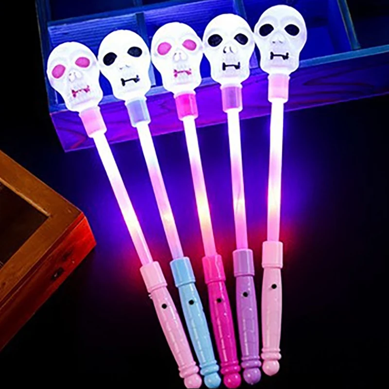 Halloween Spring Rods LED Luminous Lollipop Glowing Magic Stick Flash Skeleton Pumpkin Stick Children Light Up Toys Gifts