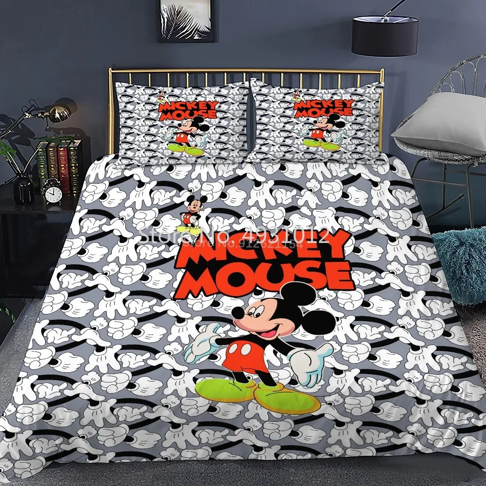 Disney Cute Gray Mickey Mouse Bedding Set Comforter Cover Duvet Cover Pillowcases Bedlinen for Kids Twin Single Double Bed