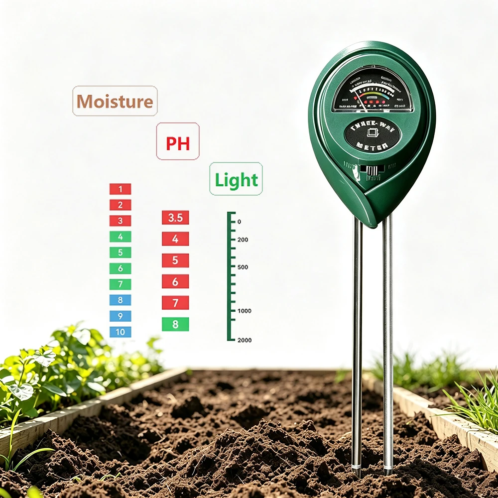 3 In1 Soil Water Moisture PH Meter Acidity Humidity Sunlight Light PH Test Moisture Meter Plant Outdoor Soil Monitor Detector