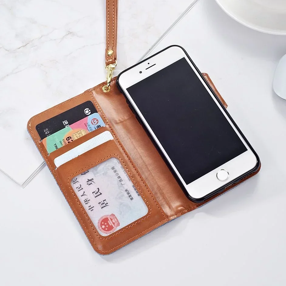 Denim Contrasting Leather Strap Phone Case for iPhone 16 Pro Max 15 14 13 12 11 XR Xs Max X 7 8 Plus Card Slot Stand Flip Cover, image 3