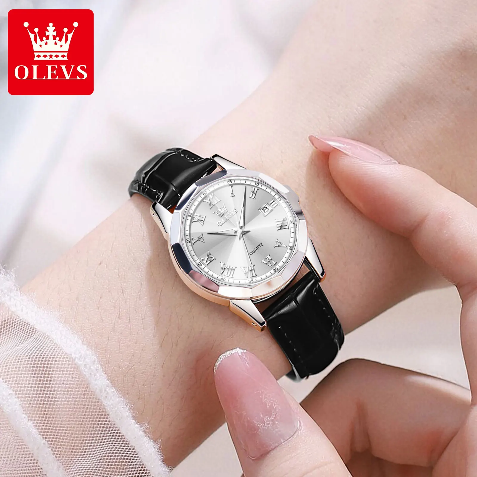 OLEVS New Leather Watches for Women Top Brand Original Waterproof Women Quartz Watches Elegant Fashion Business Lady Wrist Watch