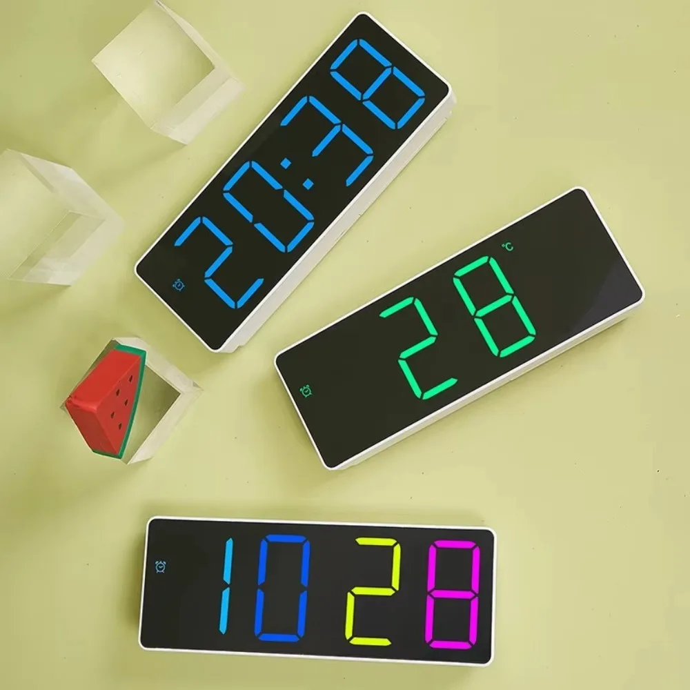 

RGB Colorful Alarm Clock with Temperature Date 4 Digitals LED Digital Clock Battery Operated LCD Display Electronic Clock