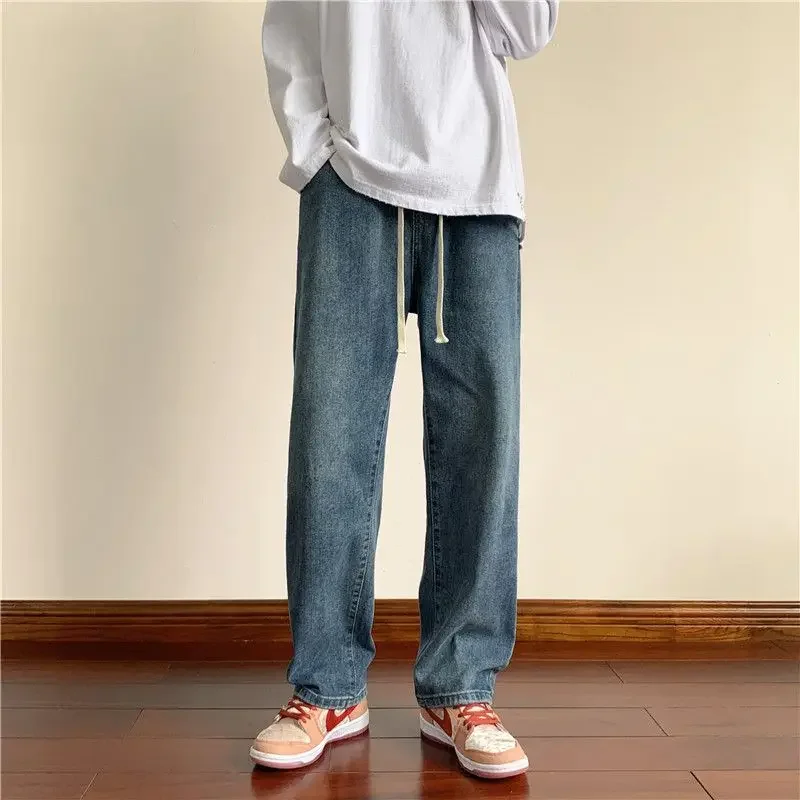 With Pockets Man Cowboy Pants Y2k Vintage Retro Harajuku Washed Cotton Stacked Clothes 2000s Streetwear New in 90s Jeans for Men