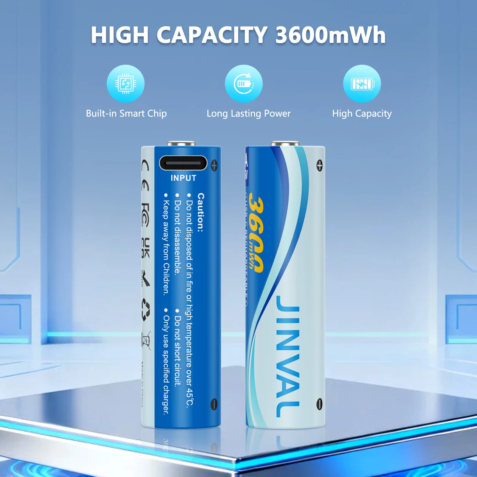 1.5V AA 3600mWh Rechargeable Li-ion Battery,High Capacity USB Type-C Port Fast Charging For Digital, Remote-Controlled Toys