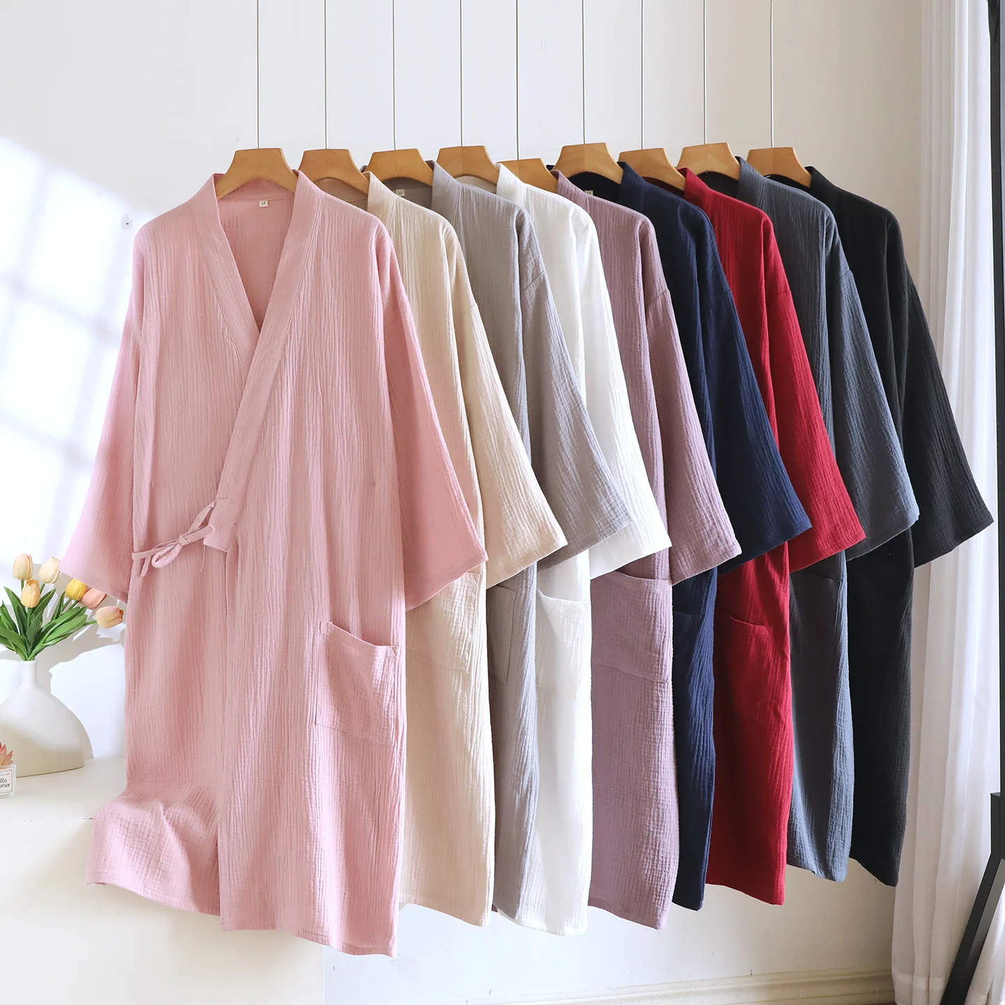 

Кимоно из 100% чистого хлопка, женский двухслойный купальник, домашний купальник для отдыха, идеально подходит для ванны и сауны