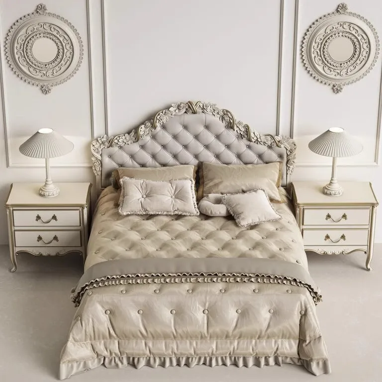 French Palace Luxury Double Bed Gold Foil Carved Solid Wood Shell Parquet Soft Modern European Style For Master Bedroom For