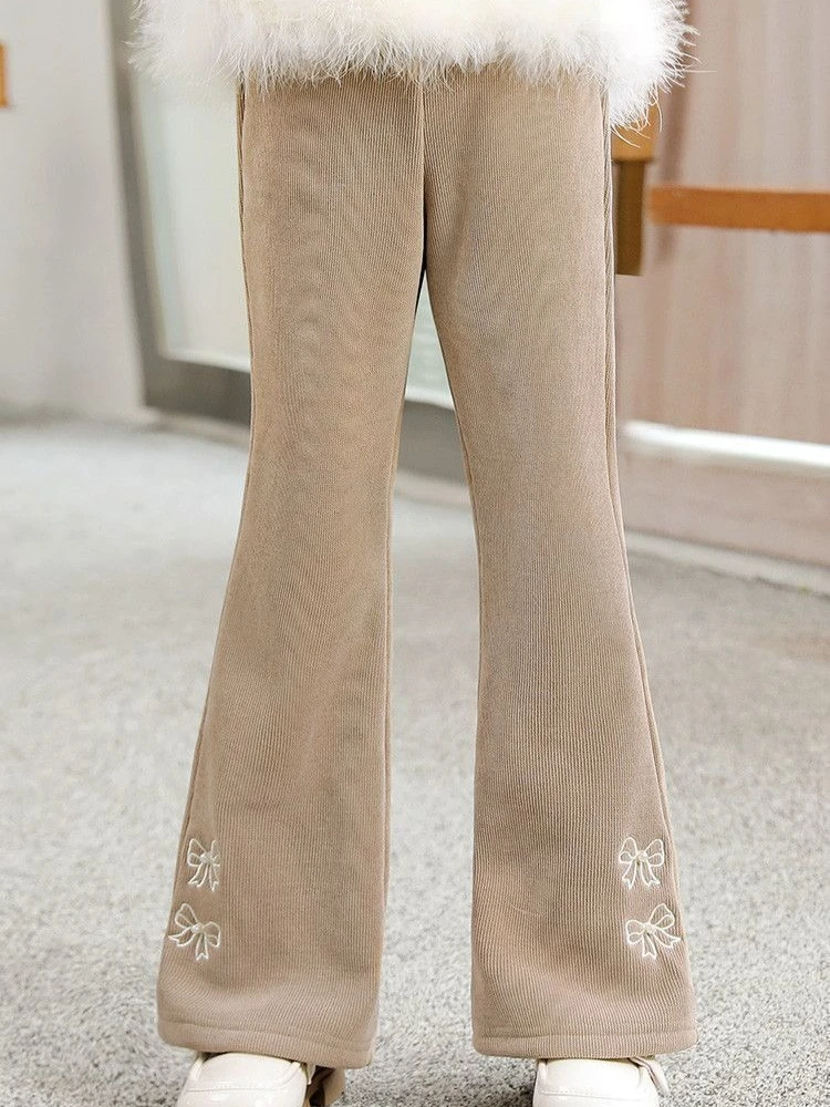 Girls Fleece Flare Pants Autumn Winter Thick Warm Fashion Bell Bottom Trousers Kids Casual Long Pants
