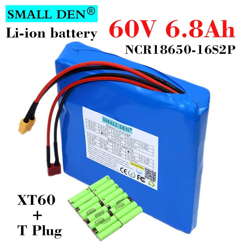 60V 6.8Ah NCR18650 lithium battery pack built-in BMS 16S2P 408WH Rechargeable cells for self balance scooter electric unicycle