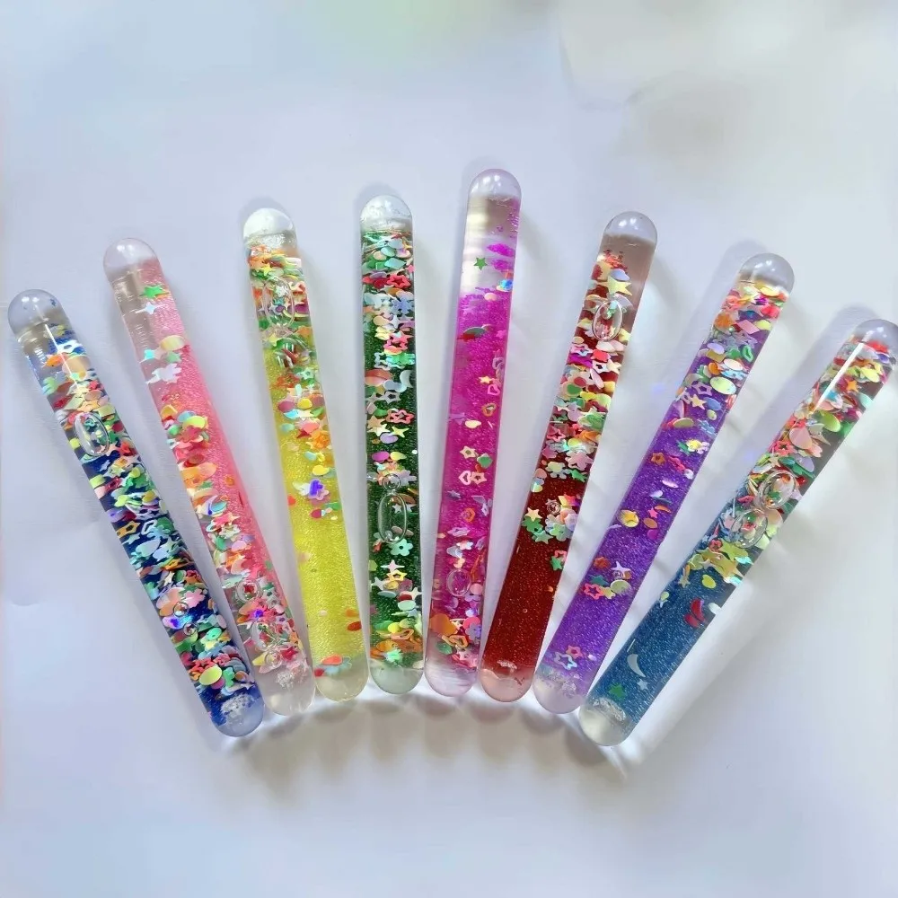 Stress Relief Liquid Glitter Flashing Stick Rotating Decompression 15cm Quicksand Timer Toy in-Oil Rotating Stick Toy Adult