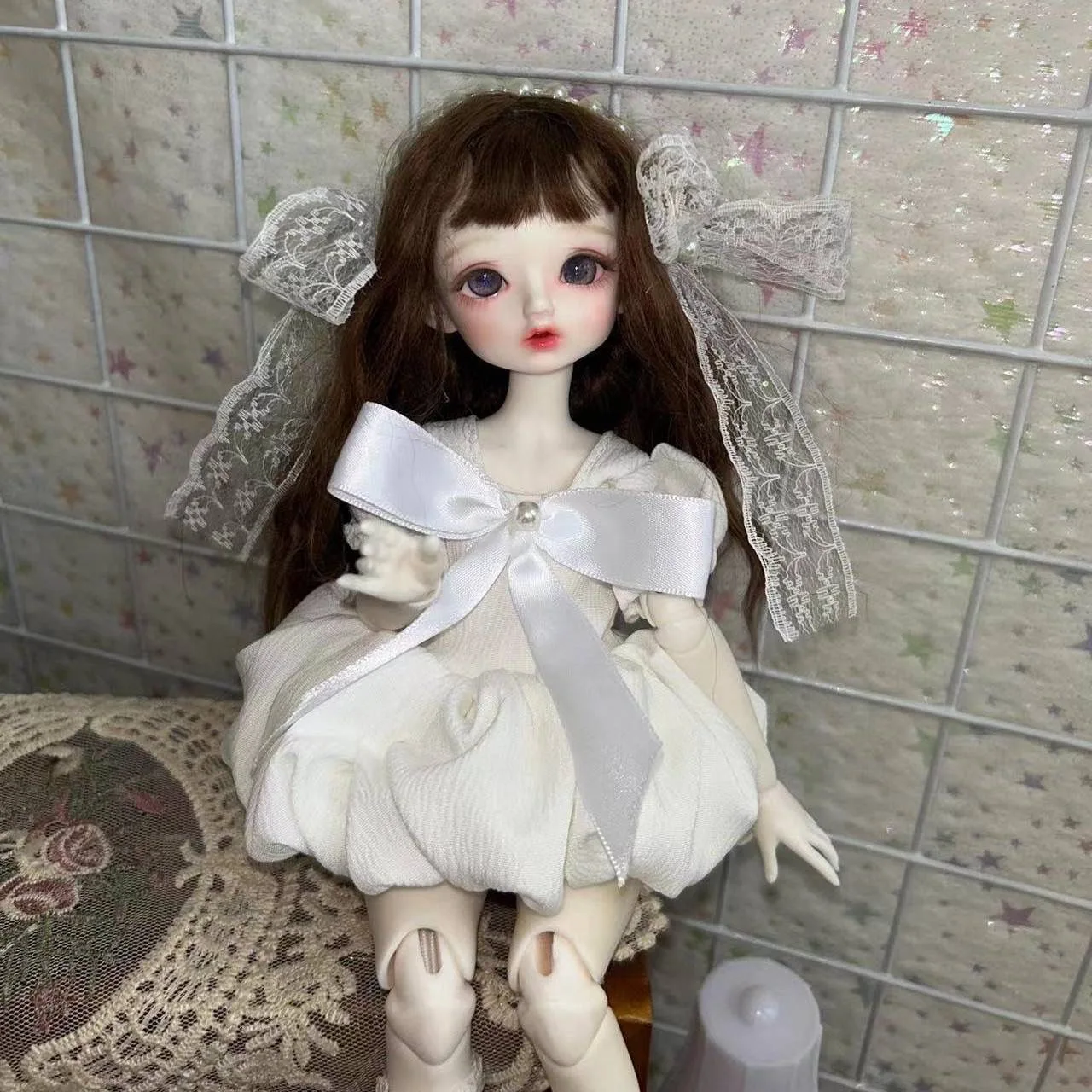 1/6 BJD Doll Clothes, 30cm Toys Body Puff Sleeve Dress, White Fairy Skirt Hair Accessories Socks Set Free Shipping