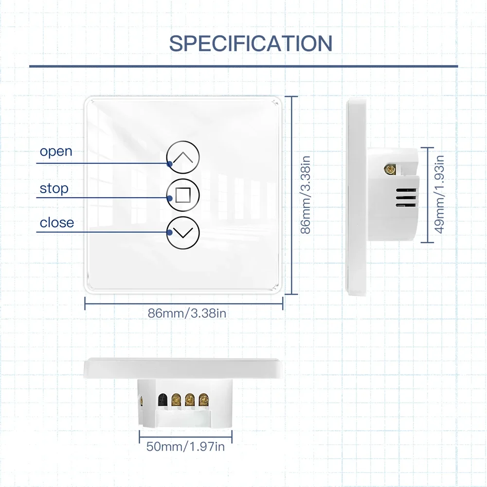 MOES WiFi RF433 Smart 2.5D Arc Glass Touch Curtain Switch for Roller Blinds Shutters Smart Life/Tuya APP Works Alexa Google Home