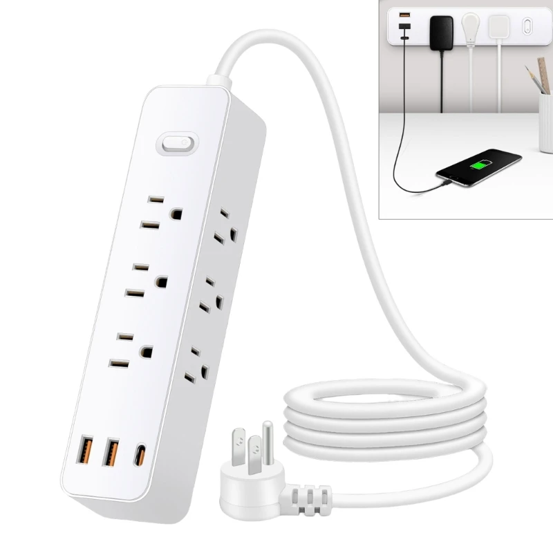 3Side Designs Power Strips with Surge Protections 9Outlets USB Port Flat Plugs for Home and Office Convenience Charging F19E